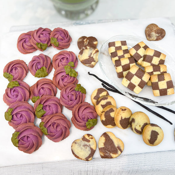 紫薯玫瑰唧花曲奇 & 法式棋盤曲奇 | Sablés Purple Potato Viennois Cookies & Sablés Hollandais Checkerboard Cookies